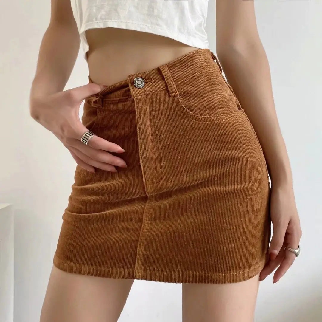High Waist A-line Slim Corduroy Skirt for Women