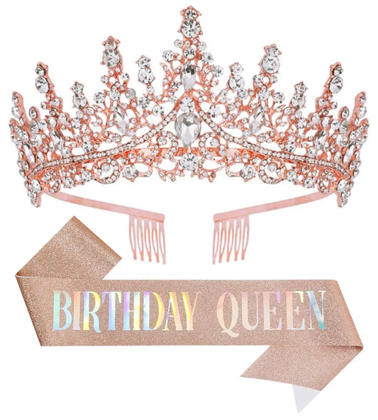 Regal Birthday Tiara & Wedding Sash Set