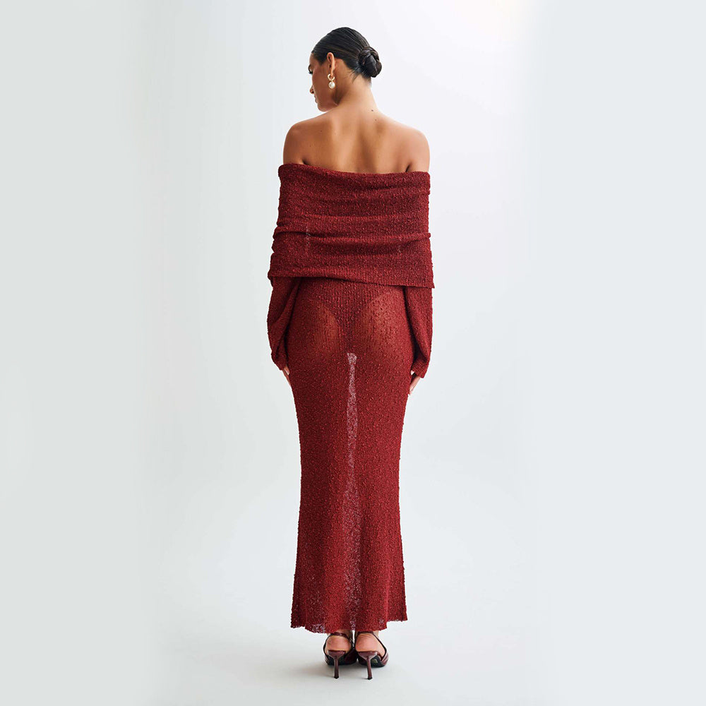 Cold Shoulder Knitted Long-sleeved Dress
