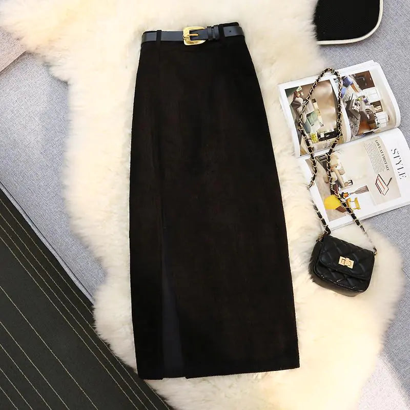 Corduroy Skirt High Waist A-Line Skirt for Women