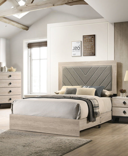 Cream Finish Queen Size Bed Bedroom Furniture