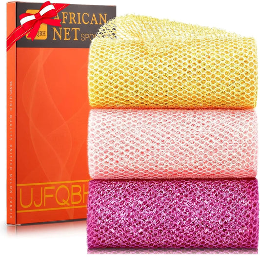 3 Piece Bright Style African exfoliating net Exfoliating Shower Sponges