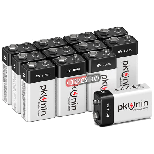 PKUNIN 9V Batteries Alkaline 12 Pack