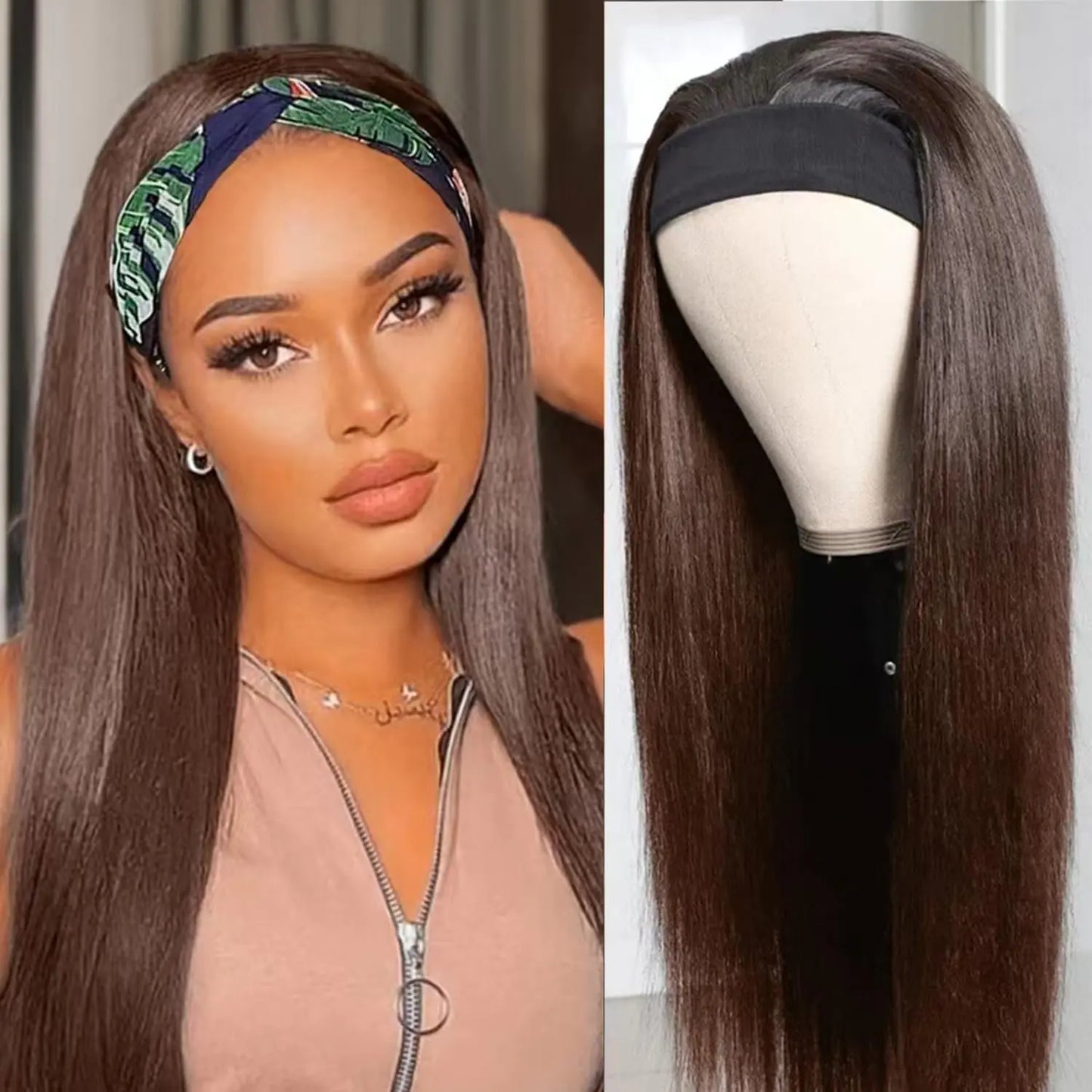 ChocoLuxe Straight Brown Headband Wig 22-Inch