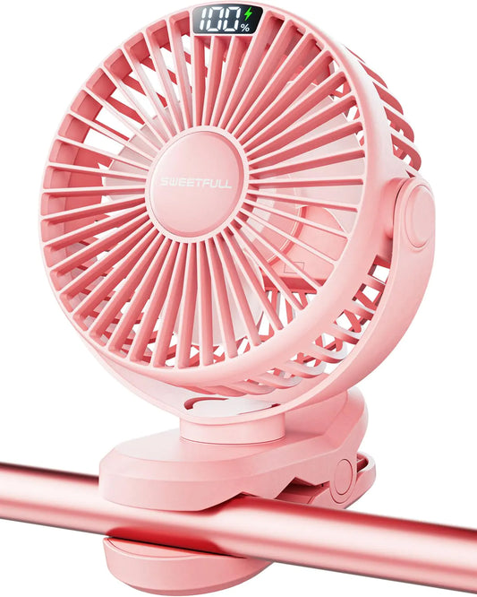 Portable Clip Battery Operated Rechargeable Fan with LED Display