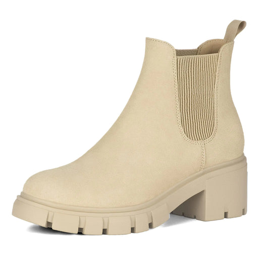 Women's Chelsea Fashion Lug Sole Chunky Heel Slip on Elastic Ankle Booties