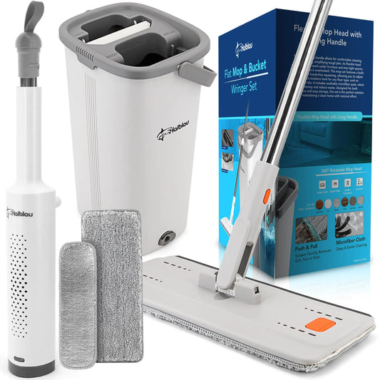 Haiblau Flat Mop & Bucket Wringer Set with Self-Squeeze Mini Mop