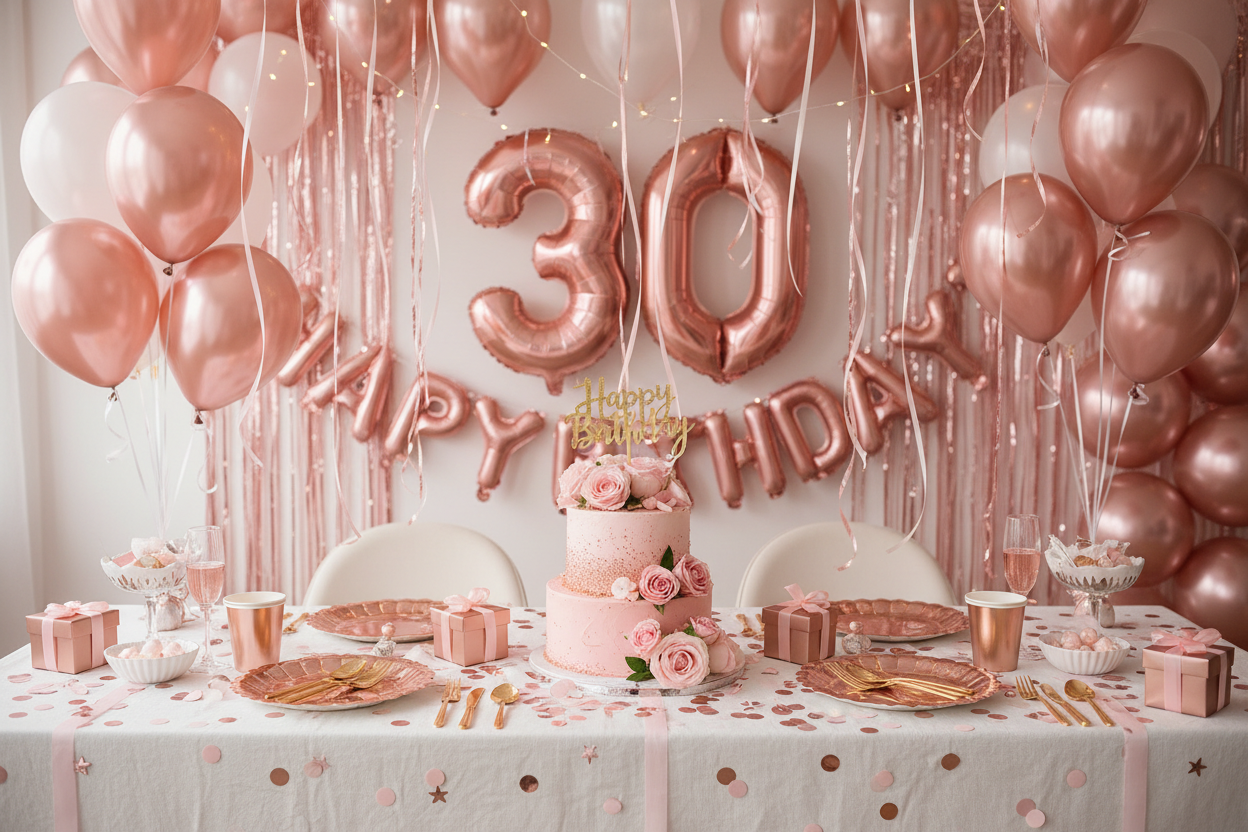 Rose Gold Birthday Party Supplies Happy Birthday Banner Tissue Flowers Confetti Balloons Foil Curtain for 18th 21st 30th 40th 50th Girls Women Birthday Decorations
