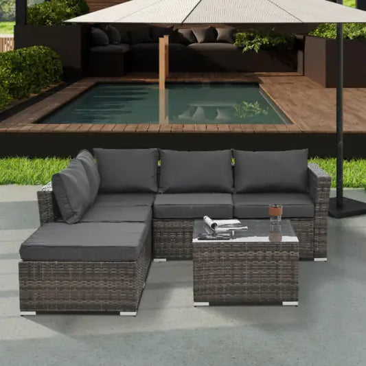 Outdoor Wicker Furniture Set W/ Tempered Glass Coffee Table