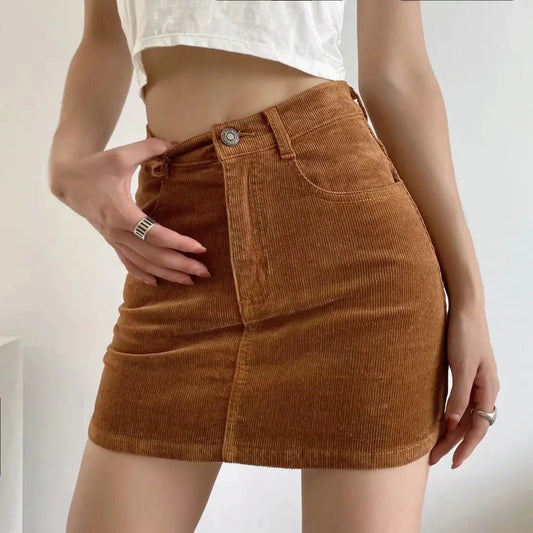 High Waist A-line Slim Corduroy Skirt for Women