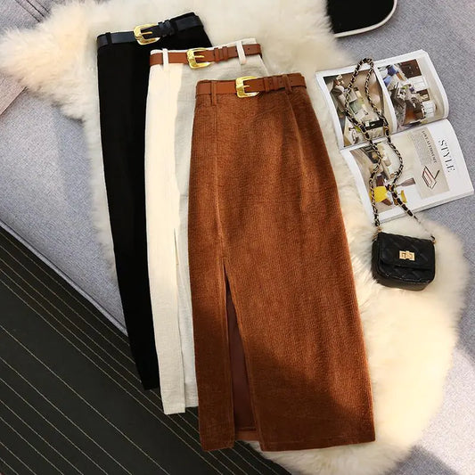 Corduroy Skirt High Waist A-Line Skirt for Women