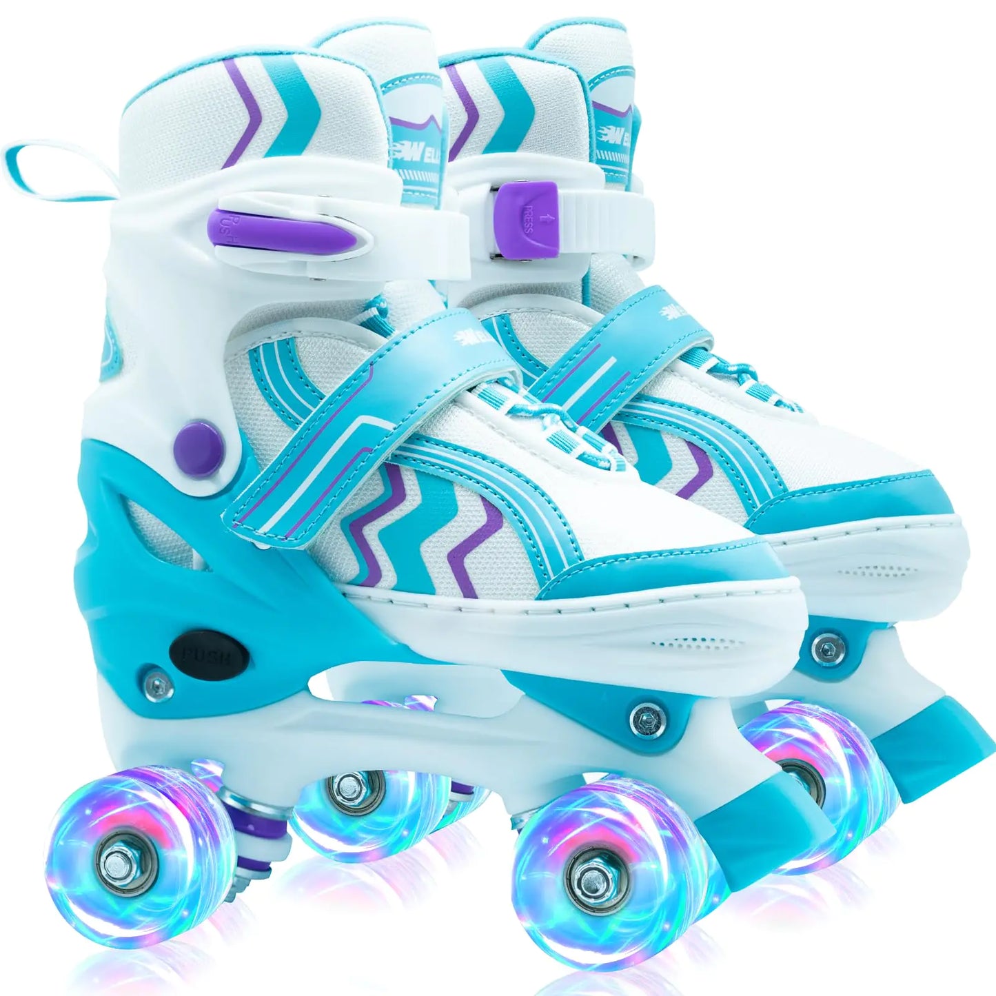 SMOOJOY Kids Roller Skates Adjustable Sky Blue Light up Wheels Ages 5-8
